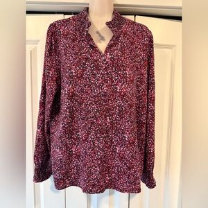 J Jill purple floral long sleeve blouse top shirt large L